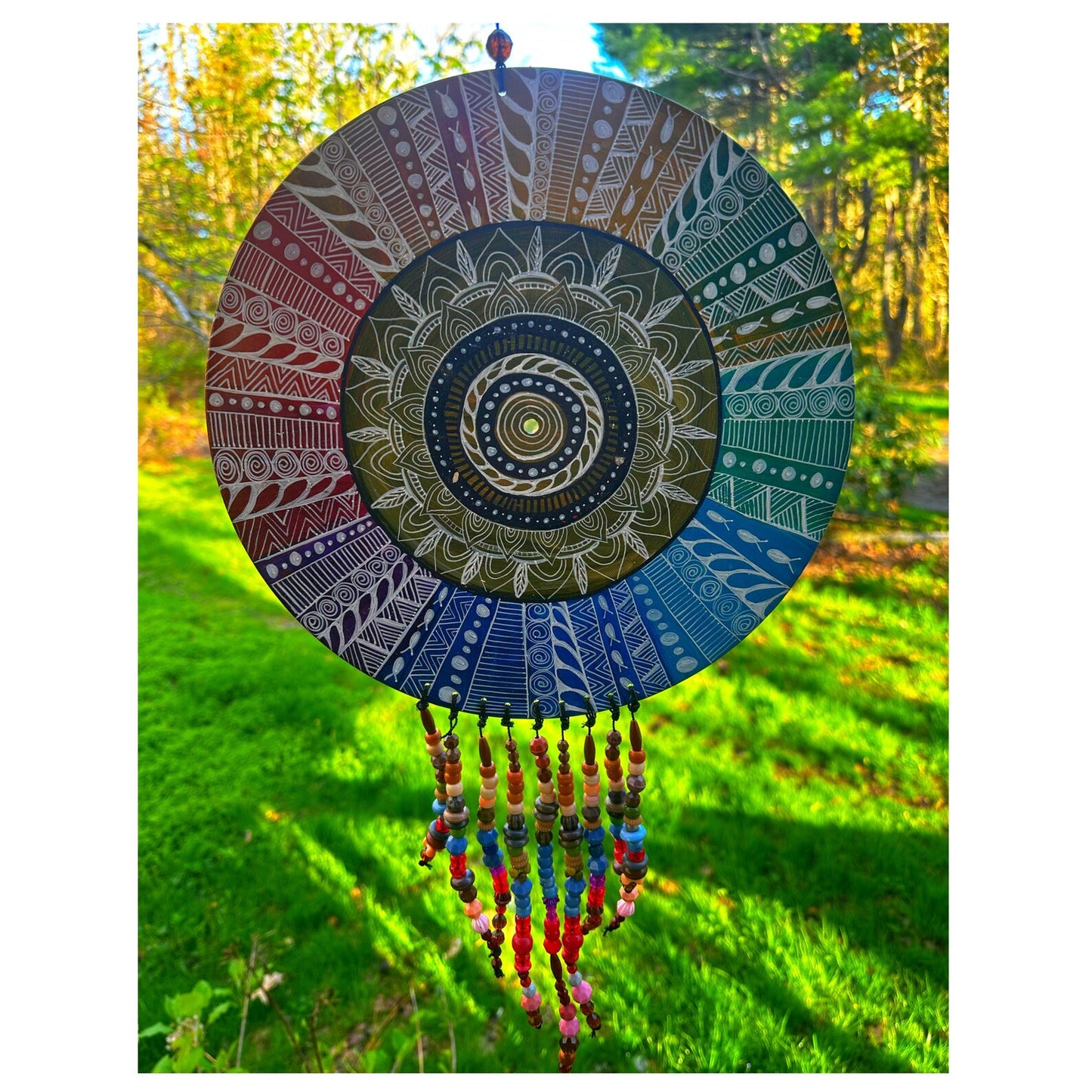 Zentangle Handpainted Vinyl Record with added beads