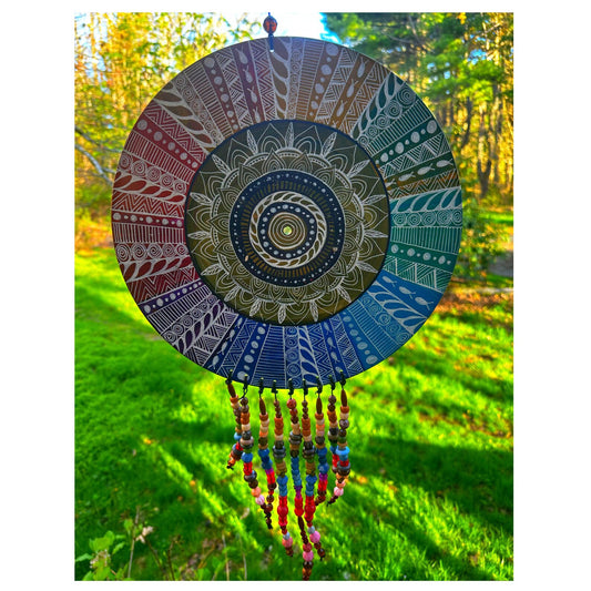 Zentangle Handpainted Vinyl Record with added beads