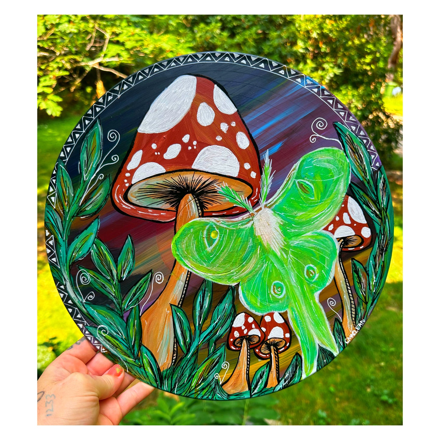 Luna Moth & Mushroom Magic Handpainted Vinyl Record