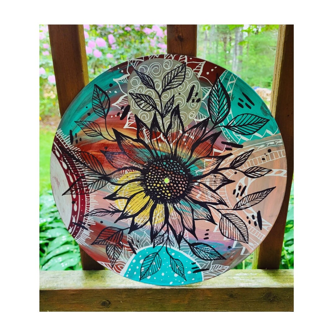 Abstract Sunflower Vinyl Record